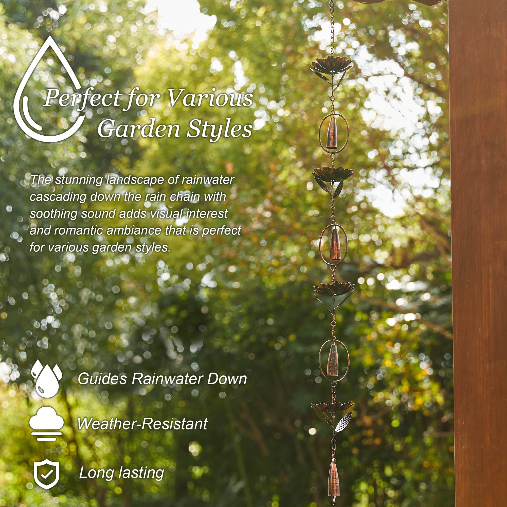 Glitzhome® 8.5ft. Faux Copper Lotus Flower & Bell Rain Chain